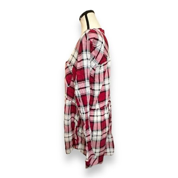 Women’s torrid 1 Beet Red Plaid Emma Babydoll Challis Button Front Tunic 14 16 - Picture 5 of 12